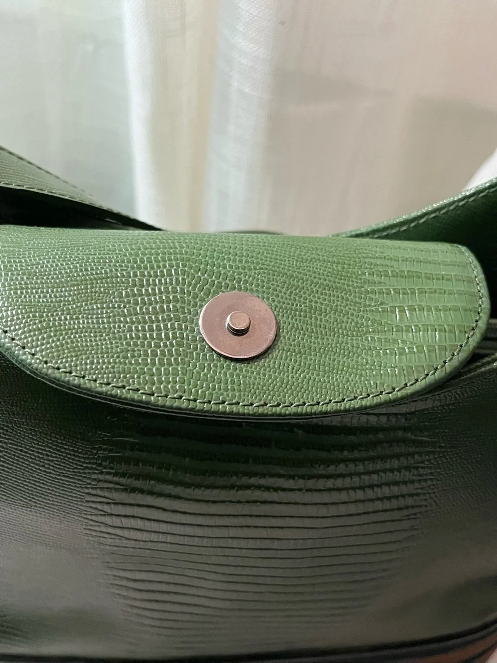 Vintage Sharif Green Textured Reptile-Like Leather Satchel (Accents by Sharif)